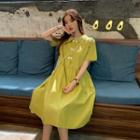 Collared Short-sleeve A-line Dress Avocado Green - One Size
