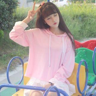 Plain Hooded Long-sleeve Sweatshirt