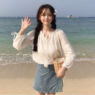 Tie-neck Tassel Blouse White - One Size