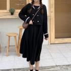 Mock Two-piece Sailor Collar Midi A-line Dress Black - One Size