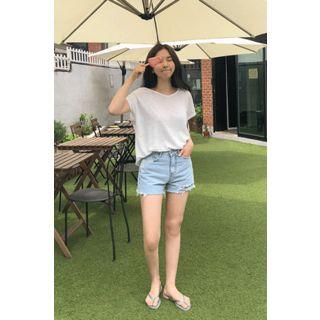 Drawcord-shoulder Linen Blend T-shirt