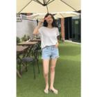 Drawcord-shoulder Linen Blend T-shirt