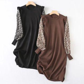 Puff-sleeve Knit Shift Dress