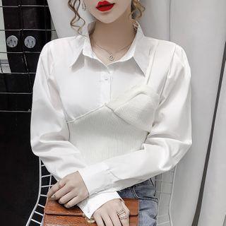 Long-sleeve Mock Two Piece Panel Shirt