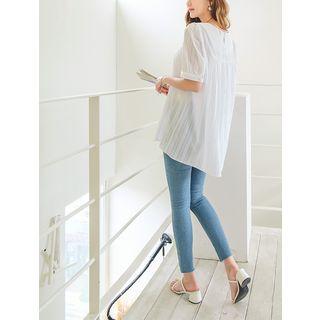 Plus Size Pompom-trim Textured Tunic