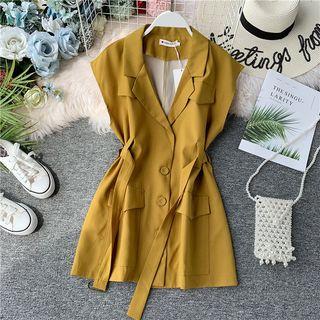 Lapel Sleeveless Blazer With Belt