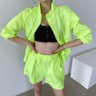 Neon Color Zip Jacket & Track Shorts Set