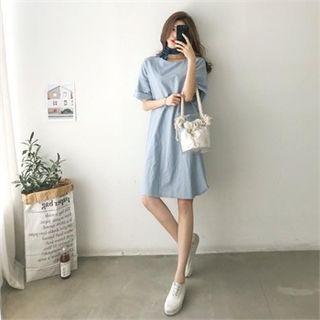 Round-neck Linen Blend Shift Dress