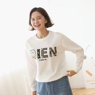 Faux-pearl Trim Letter Patch Pullover