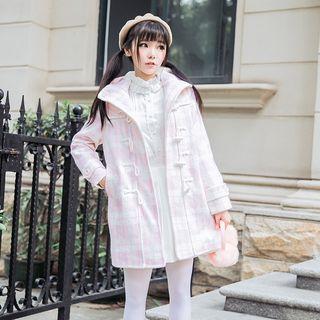 Hooded Plaid Toggle Coat