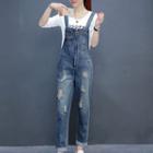 Set: Lettering Long-sleeve T-shirt + Distressed Dungaree