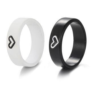 Set Of 2: Couple Matching Heart Alloy Ring (various Designs) 55358 - Set Of 2 - Black & White - One Size