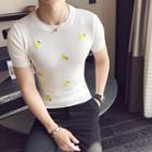 Lemon Embroidered Short-sleeve Knit Top