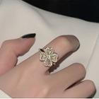 Rotatable Clover Rhinestone Alloy Open Ring Gold - One Size