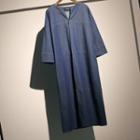 Long-sleeve Denim Midi Dress Dark Blue - One Size