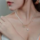 Coin Pendant Faux Pearl Necklace White - One Size