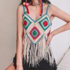 Patterned Tasseled Crochet Lace Camisole Top