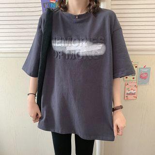 Short-sleeve Letter Embossed T-shirt