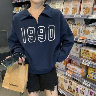 Number Print Polo Sweatshirt
