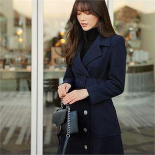 Button-detail Flare Coat With Belt
