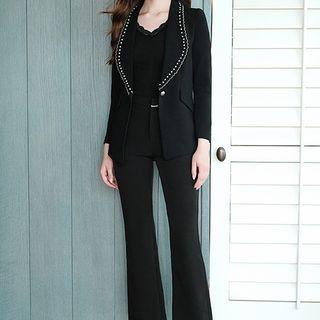 Rhinestone Blazer / Boot-cut Dress Pants