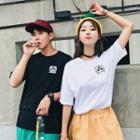 Couple Matching Elbow-sleeve Cat Embroidered T-shirt