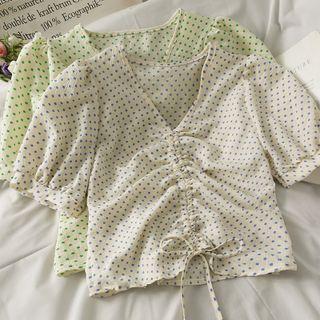 Dotted Drawstring Crop T-shirt