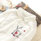 Long-sleeve Cartoon Embroidery Shirt Milky White - One Size