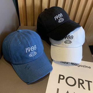 Numerical Embroidered Distressed Baseball Cap
