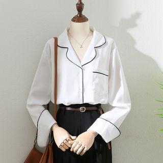 Long-sleeve V-neck Contrast Trim Shirt