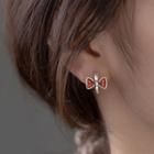 Bow Agate Sterling Silver Hoop Earring 1 Pair - S925 Silver - Brown - One Size