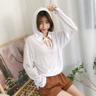 V-neck Linen Blend Hoodie