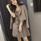 Set: Open Front Blazer + Spaghetti Strap Buttoned A-line Dress