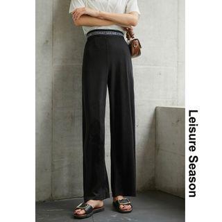Elastic High-waist Lettering Wide Pants