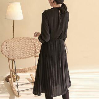 Frilled-detail Pleated Dress With Sash