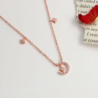 Moon & Star Rhinestone Pendant Alloy Necklace 1 Pc - Rose Gold - One Size