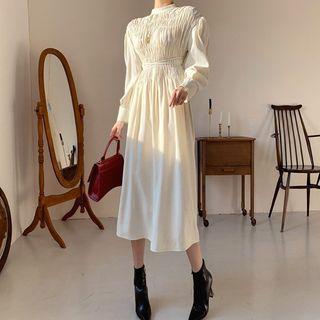 Lace-up Back Smocked Long Dress