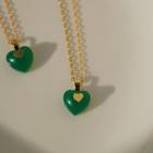 Heart Resin Pendant Alloy Necklace 1 Pc - Gold - One Size
