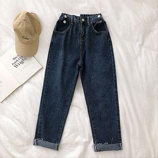 Plain High-waist Frayed Harem Cropped Pants