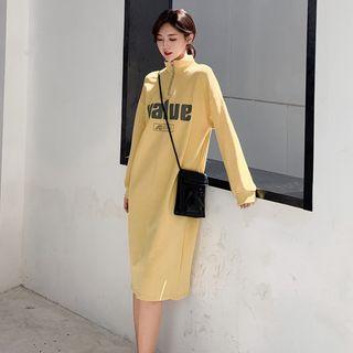 Lettering Half-zip Midi Pullover Dress