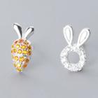925 Sterling Silver Non-matching Rhinestone Rabbit & Carrot Earring 1 Pair - S925 Silver - Orange & Silver - One Size