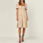 Short-sleeve Dotted Tie-back Tiered A-line Dress