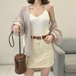 Set: Spaghetti Strap Top + See-through Shirt