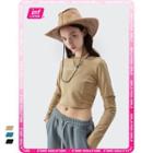 Cutout-elbow Lettering Crop T-shirt