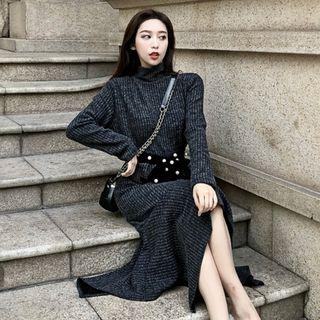Long-sleeve Mock Neck Asymmetric Mermaid Dress