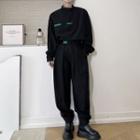 Set: Buckled Stand Collar Shirt + Wide Leg Pants