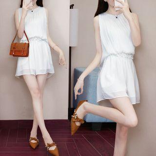 Set: Sleeveless Chiffon Top + Wide-leg Shorts