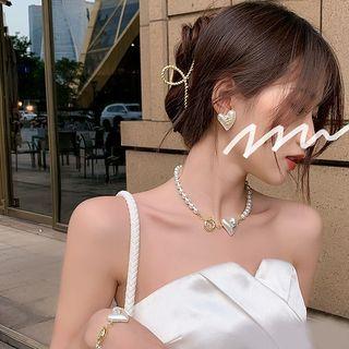 Heart Faux Pearl Pendant Choker / Earring / Bracelet / Set