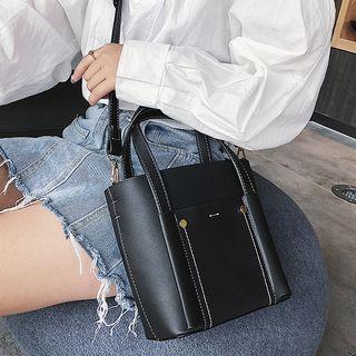 Faux Leather Plain Bucket Bag