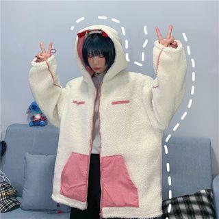 Reversible Faux Shearling Zip Hooded Jacket